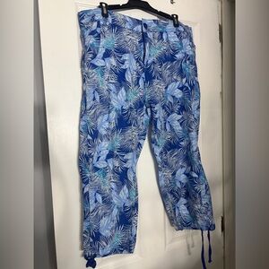 Caribbean Joe Ladies Blue Leaf Print Cropped Pants SZ 14
